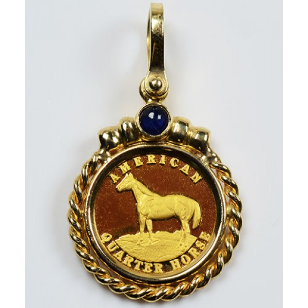 PURE GOLD QUARTER HORSE COIN in 14kt GOLD ROPE PENDANT
